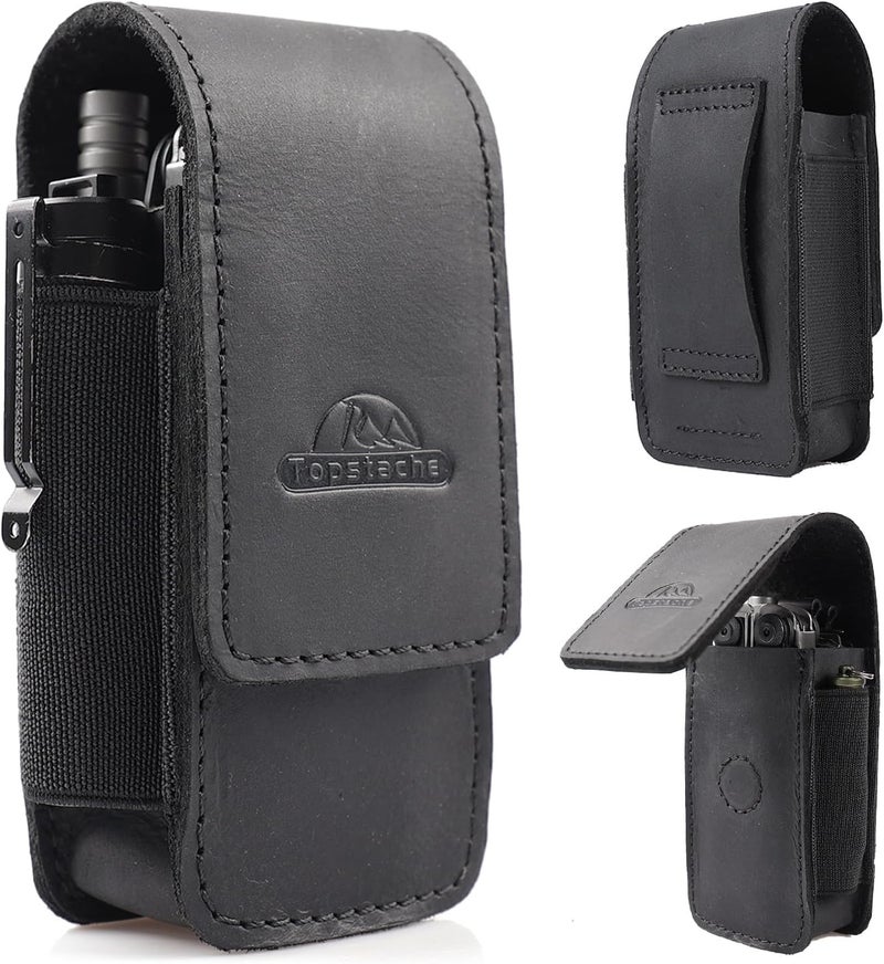 topstache Leather Multitool Sheath for Belt - Multitool Holster for Belt - Leather Multitool Pouch Fits Folding Tool - Magnetic Closure EDC Belt Organizer - EDC Belt Pouch - Multitool Holder, Black - Image 1